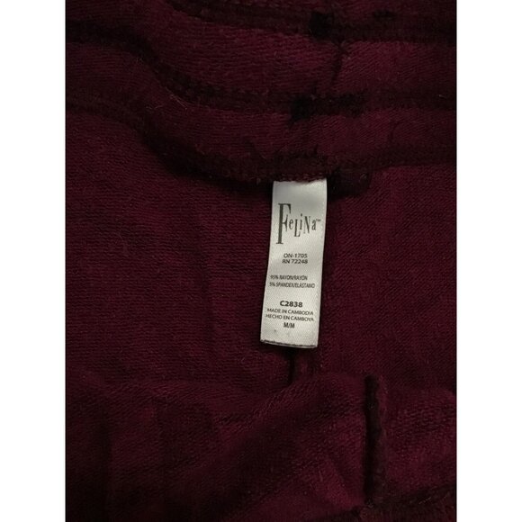 FELINA WOMENS BURGUNDY ELASTIC WAIST TAPPER LEG PAJAMA BOTTOM PANTS SIZE MEDIUM - Picture 3 of 5